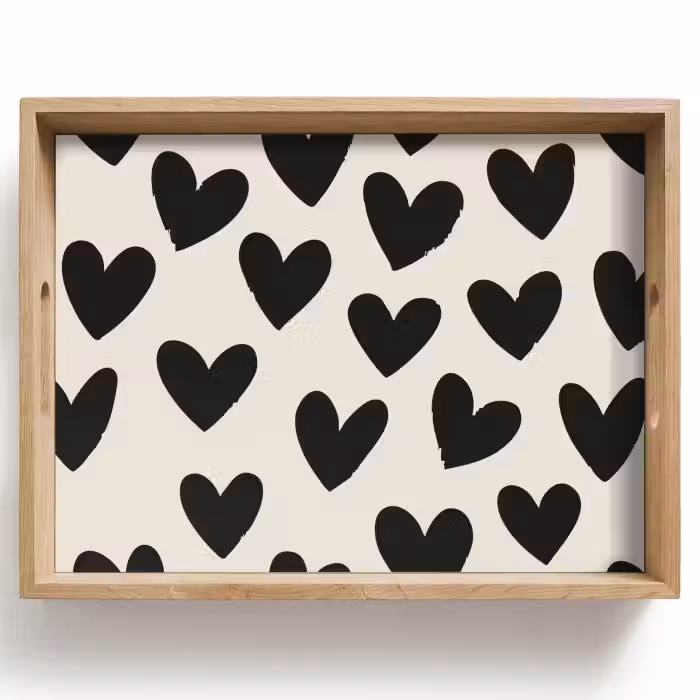 Plateau - Coeurs - Noir - Beige