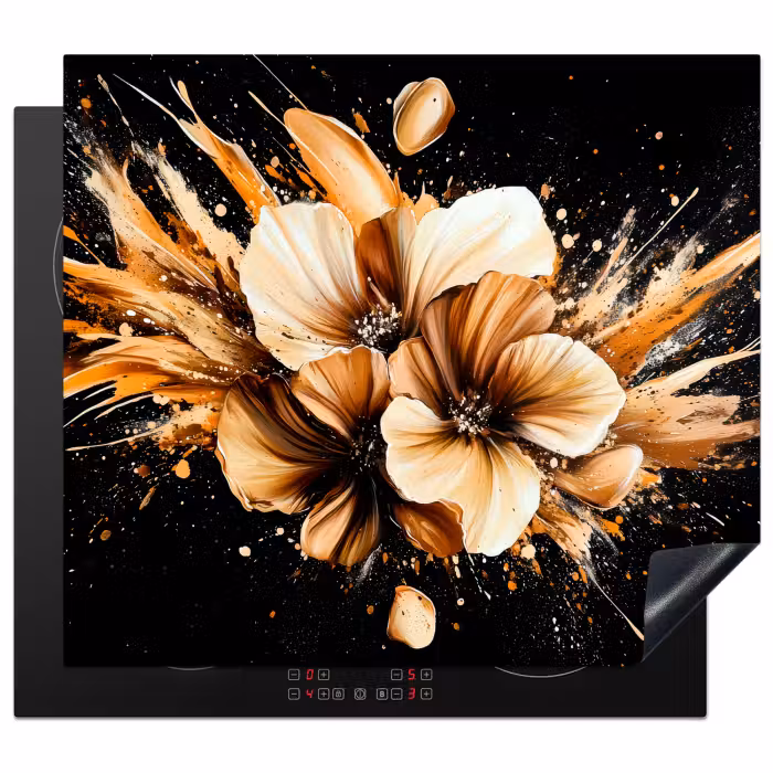 Protection plaque induction - Fleurs - Or - Graffiti - Noir - Abstrait