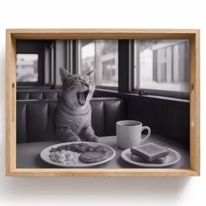 Plateau - Chat - Café - Pain - Noir