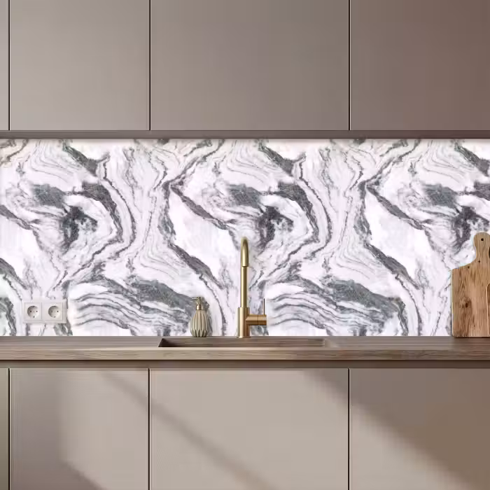 Crédence cuisine - Blanc - Marbre - Ondulé - Graphite