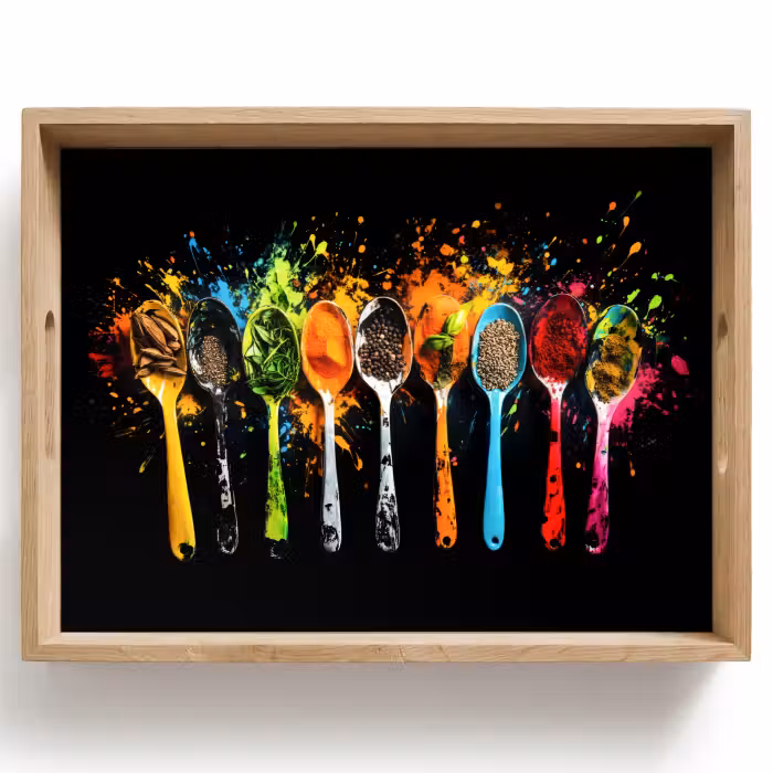 Plateau - Cuillères - Épices - Moderne - Graffiti - Peinture - Coloré