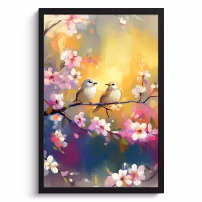 Cadre Photo - Oiseaux - Fleurs - Rose