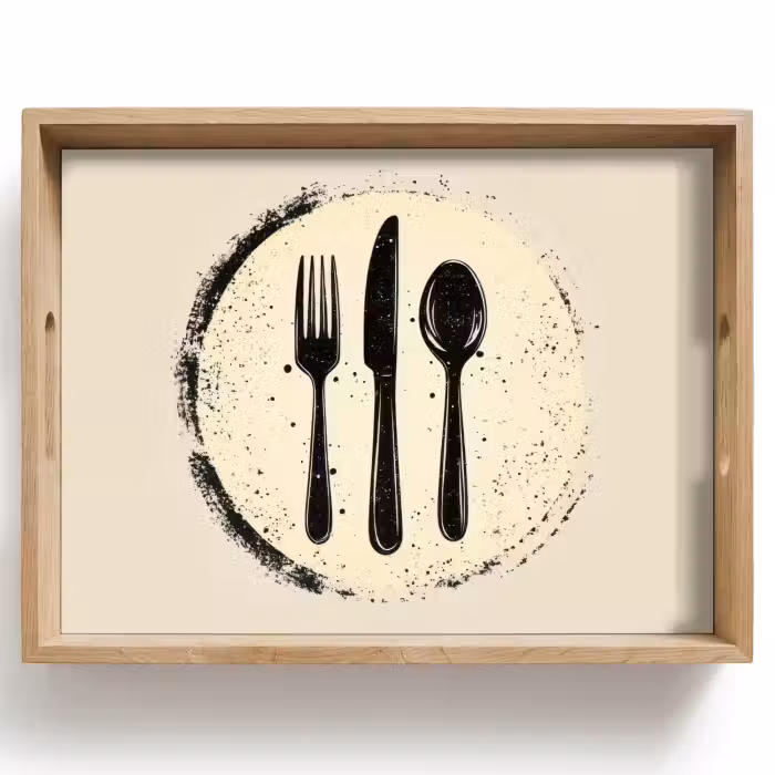 Plateau - Noir - Couverts - Rond