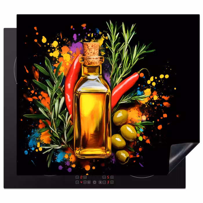 Protection plaque induction - Huile d'olive - Graffiti - Poivre - Olives - Moderne