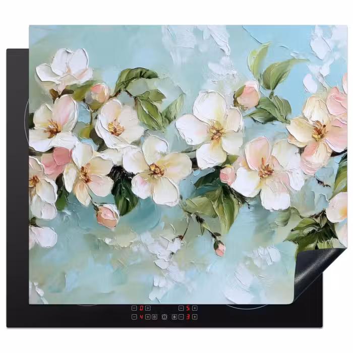 Protection plaque induction - Fleur - Feuilles - Bleu clair