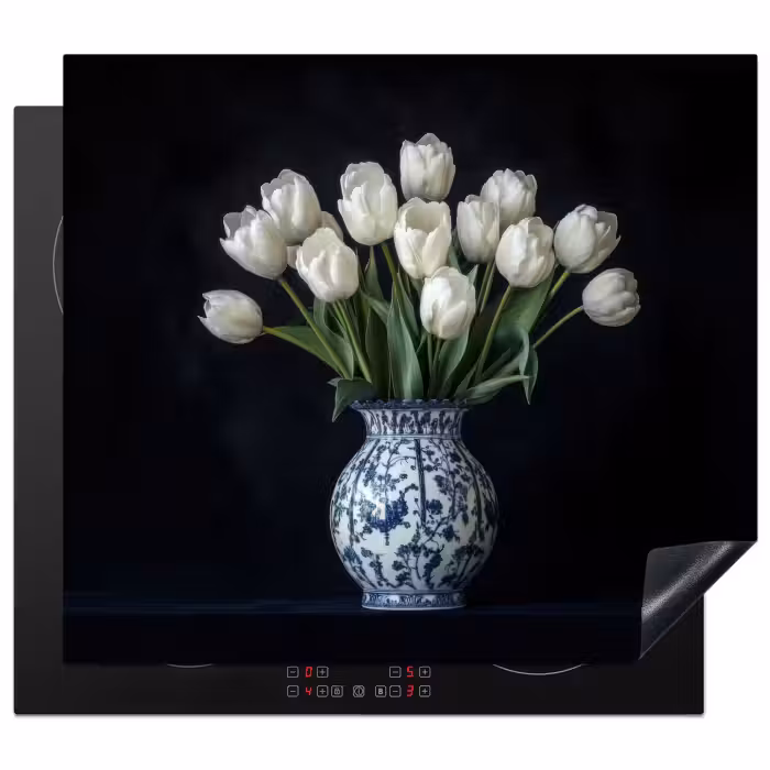 Protection plaque induction - Blanc - Fleurs - Tulipes - Vase