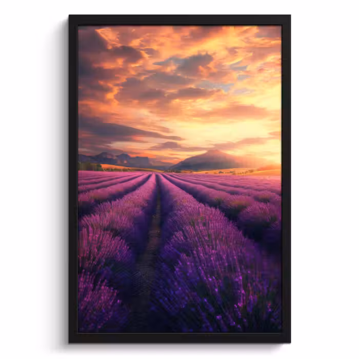 Cadre Photo - Champ de lavande - Coucher de soleil - Violet