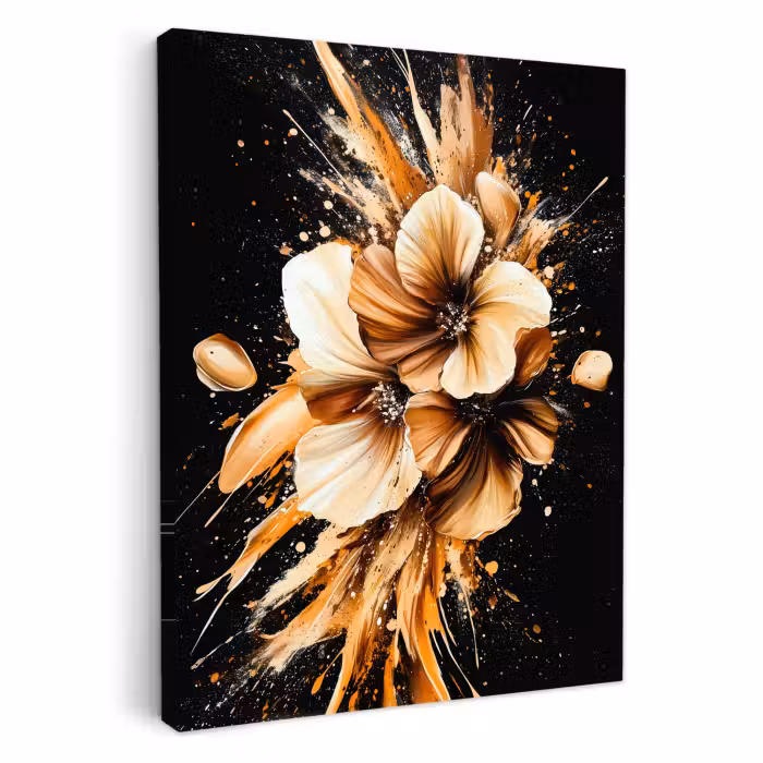Tableau sur toile - Fleurs - Or - Graffiti - Noir - Abstrait