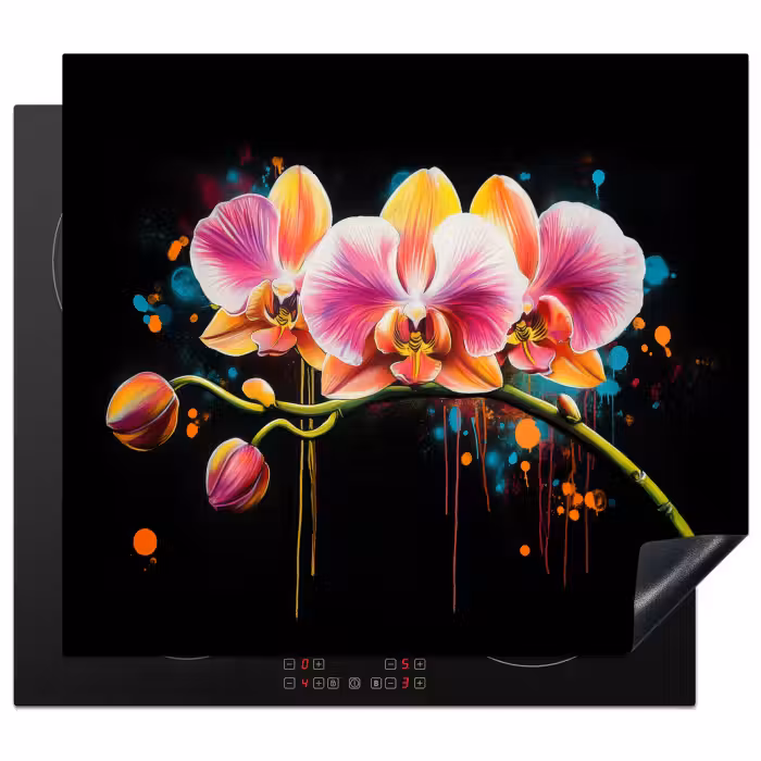 Protection plaque induction - Orchidée - Graffiti - Coloré - Fleurs - Abstrait