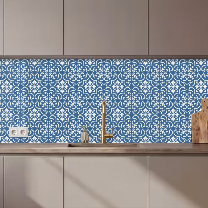 Crédence cuisine - Carrelage - Motif - Bleu - Blanc