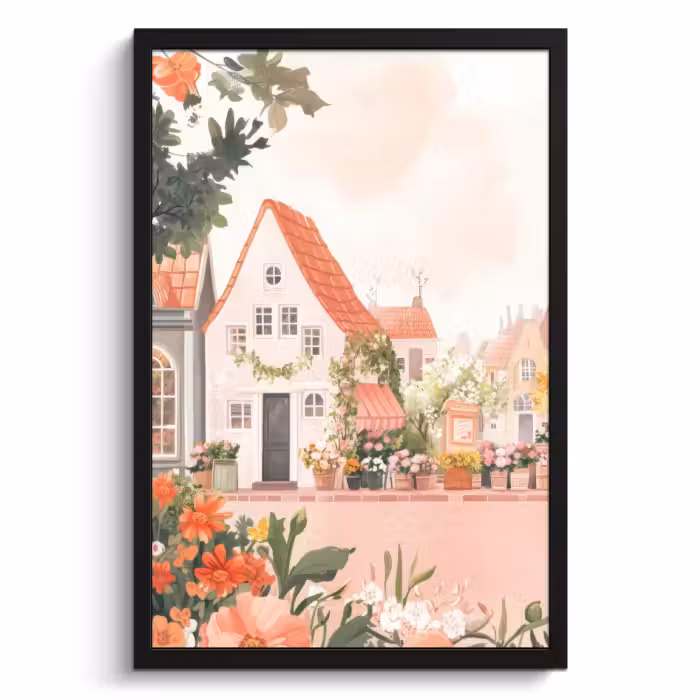Cadre Photo - Fleurs - Maisons - Village