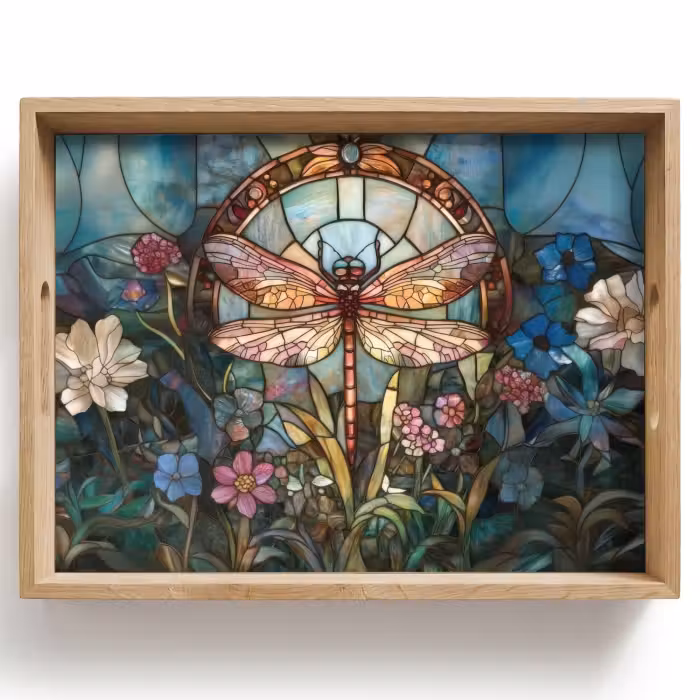 Plateau - Libelle - Mosaïque - Fleurs - Coloré
