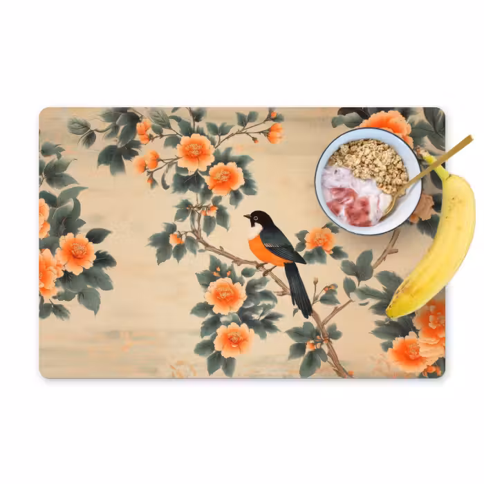 Sets de table en vinyle - Oiseau - Branche - Fleurs - Orange