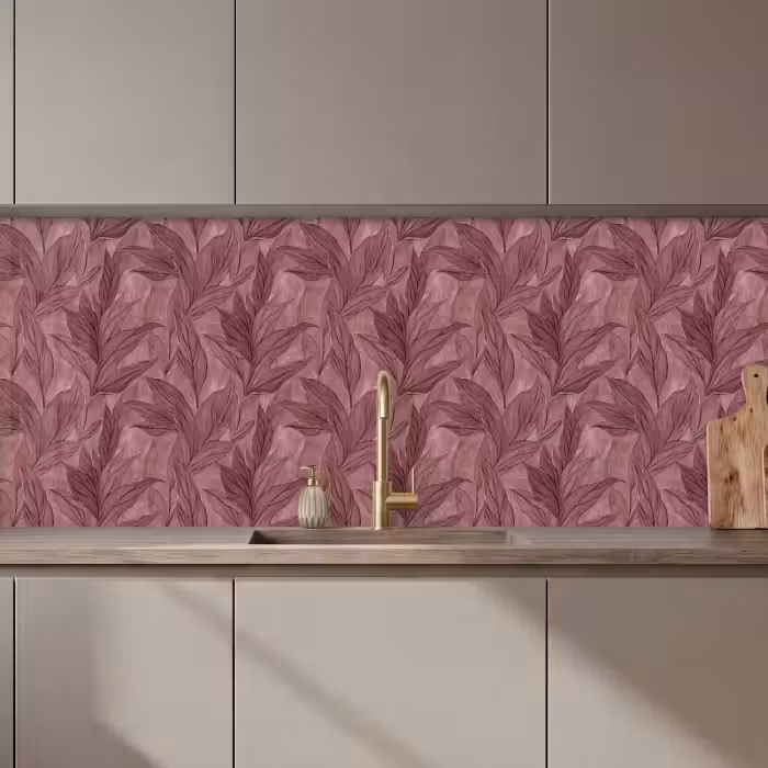 Crédence cuisine - Feuilles - Motif - Violet