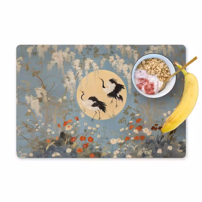 Sets de table en vinyle - Grues - Lune - Fleurs - Bleu