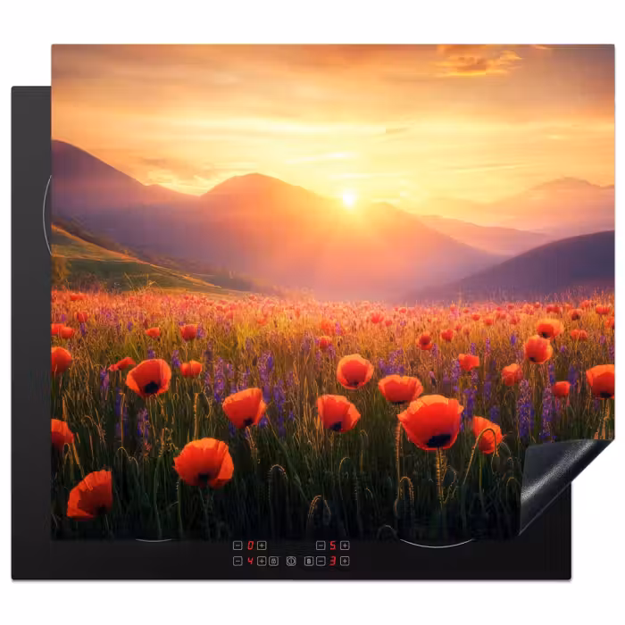 Protection plaque induction - Paysage - Coucher de soleil - Champ de fleurs
