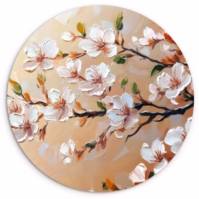 Tableau rond - Branches fleuries - Pittoresque - Rose