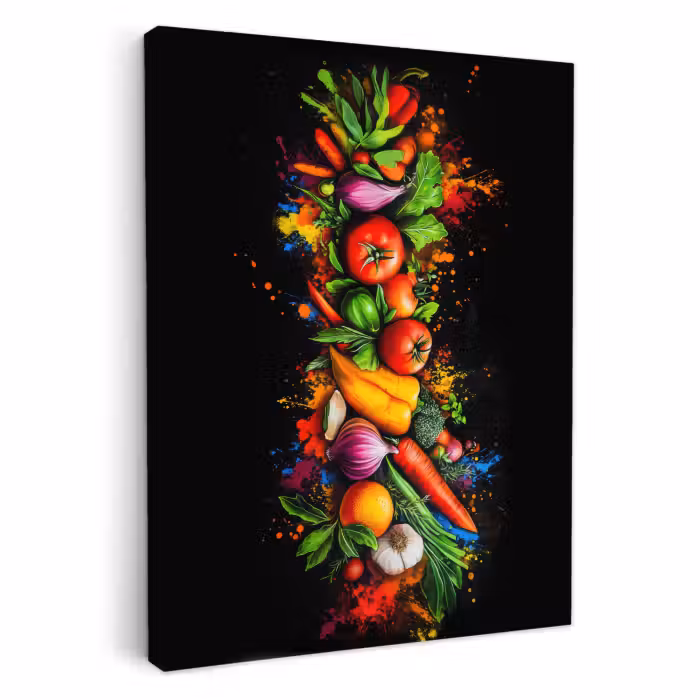 Tableau sur toile - Légumes - Alimentation - Herbes - Graffiti - Cuisine