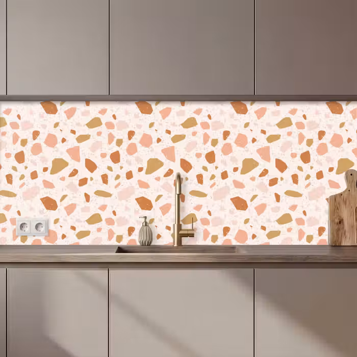 Crédence cuisine - Terrazzo - Motif - Coloré - Saumon