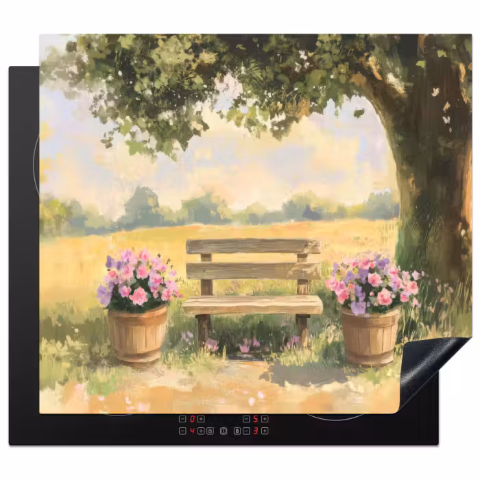 Protection plaque induction - Banc en bois - Pots de fleurs - Paysage
