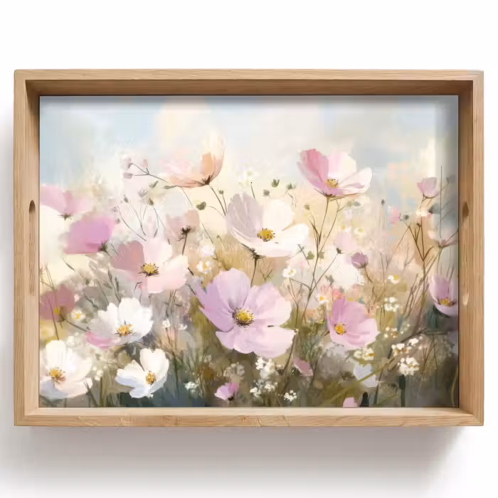 Plateau - Champ de fleurs - Teintes claires - Peintures