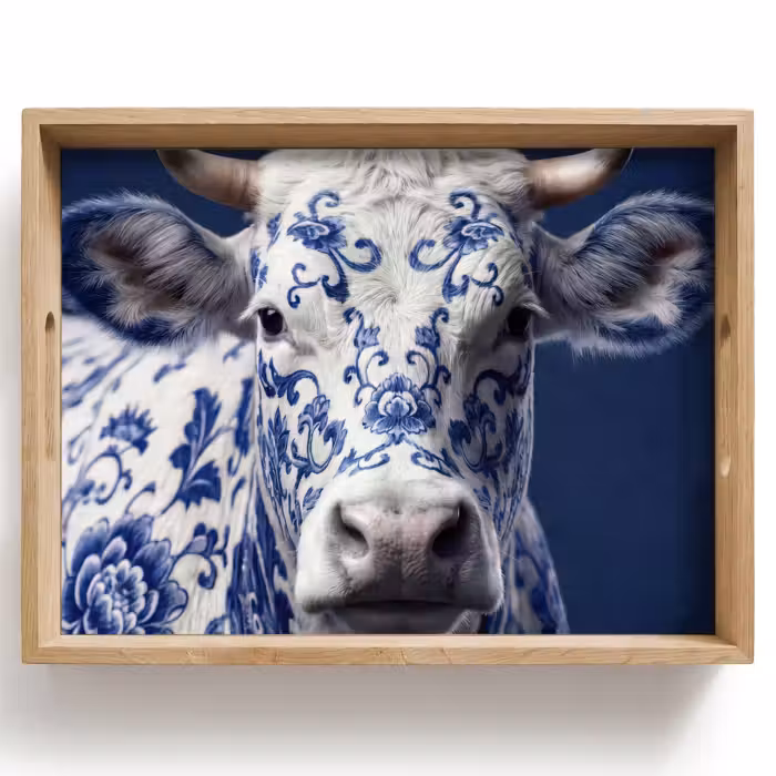 Plateau - Vache - Delfts - Bleu - Artistique