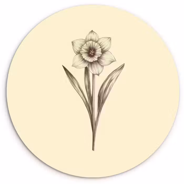 Tableau rond - Noir - Jonquille - Illustration
