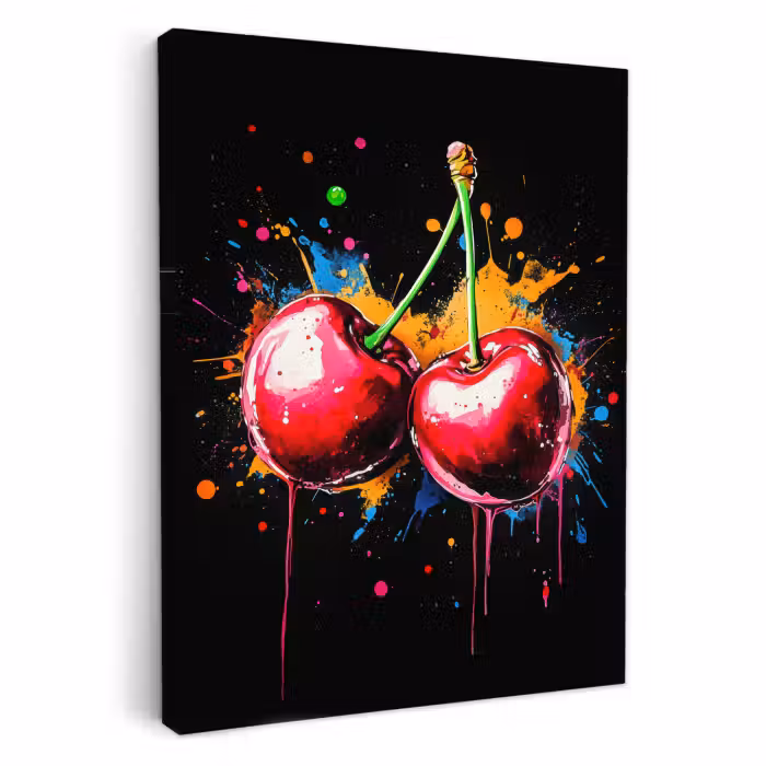 Tableau sur toile - Cerises - Fruits - Graffiti - Peinture - Abstrait - Moderne - Coloré