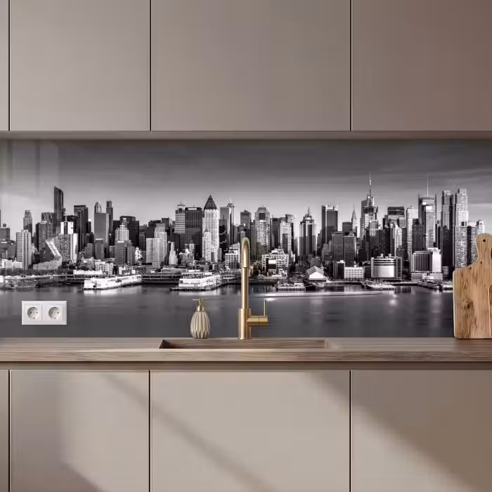 Crédence cuisine - Skyline - Ville - Gratte-ciel - Noir - Blanc