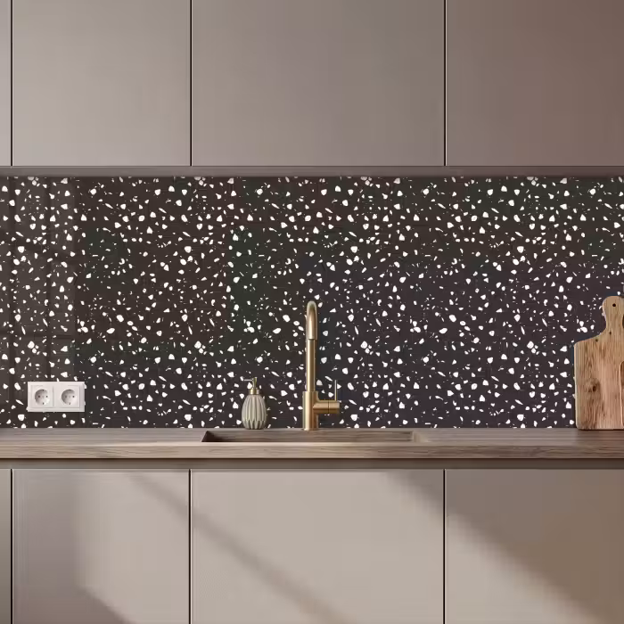 Crédence cuisine - Terrazzo - Motif - Noir - Blanc