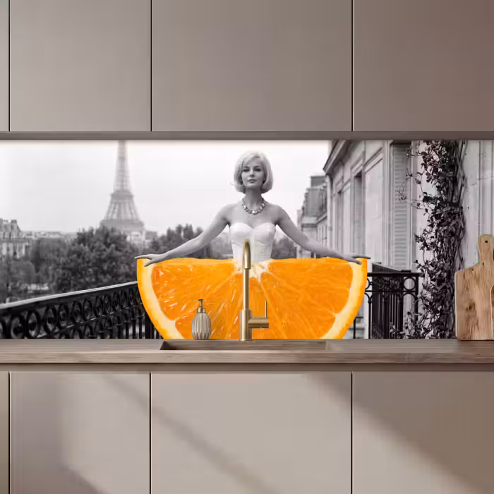 Crédence cuisine - Orange - Tour Eiffel - Femme