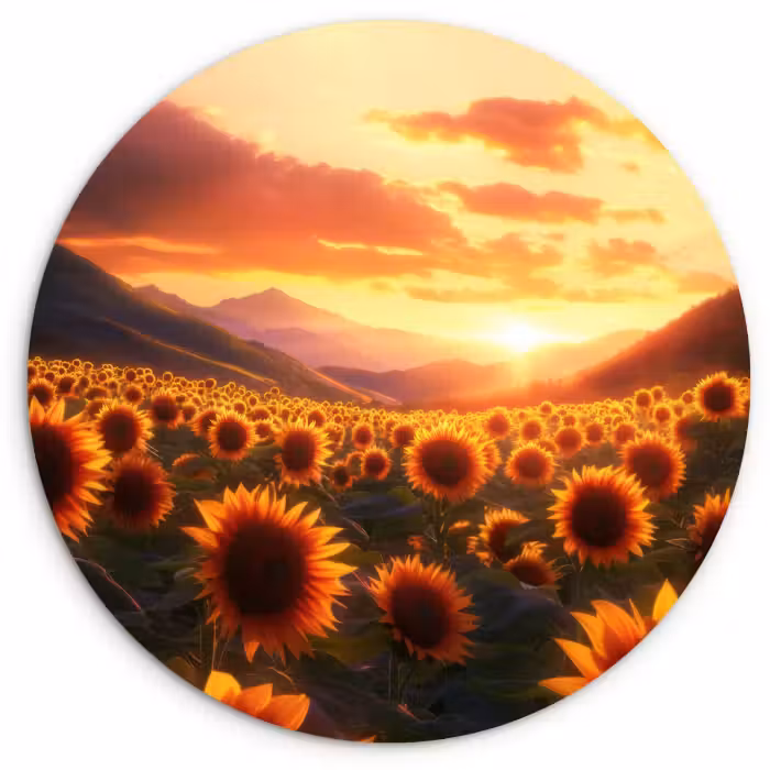 Tableau rond - Tournesols - Coucher de soleil - Paysage