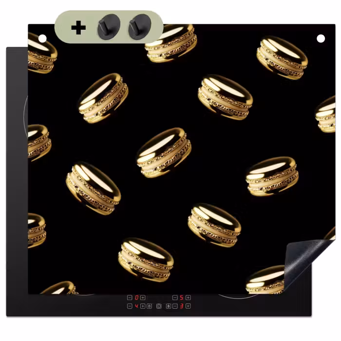 Beschemer à induction avec crochets - Macarons - Motif - Or - Noir