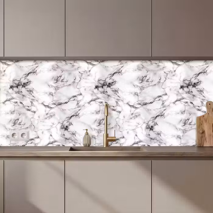 Crédence cuisine - Marbre - Noir - Dramatique - Blanc