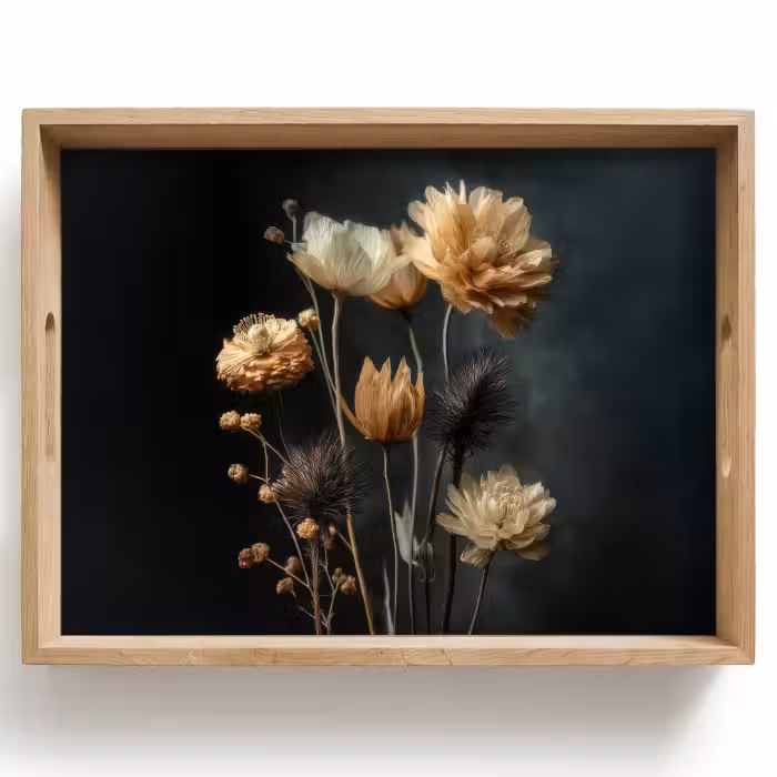 Plateau - Bouquet - Fleurs - Lumière - Noir