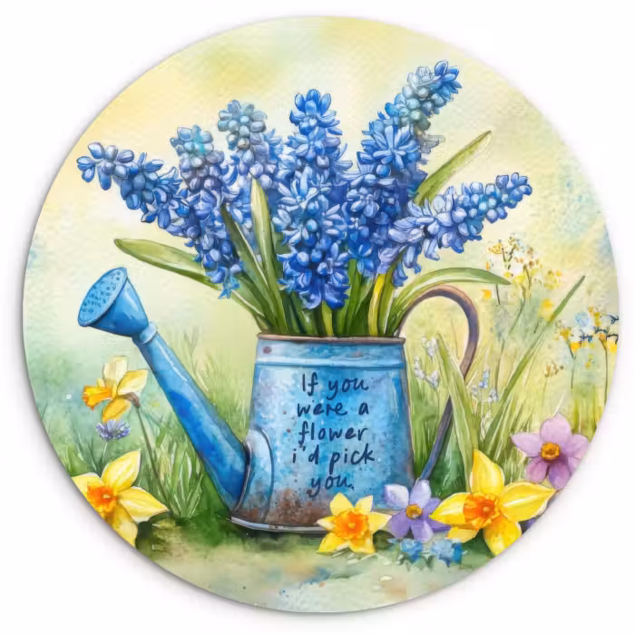 Tableau rond - Fleurs de lavande - Citation - Arrosoir