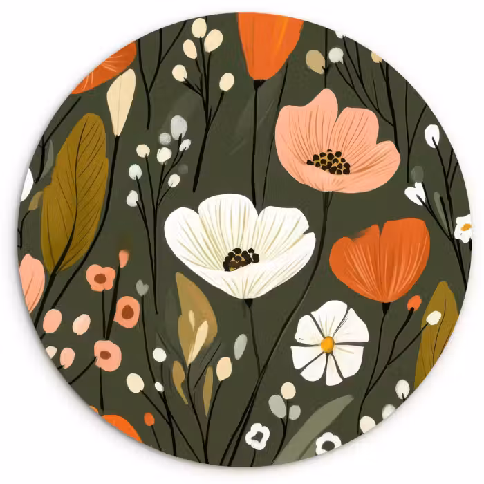 Tableau rond - Fleurs - Illustration - Vert