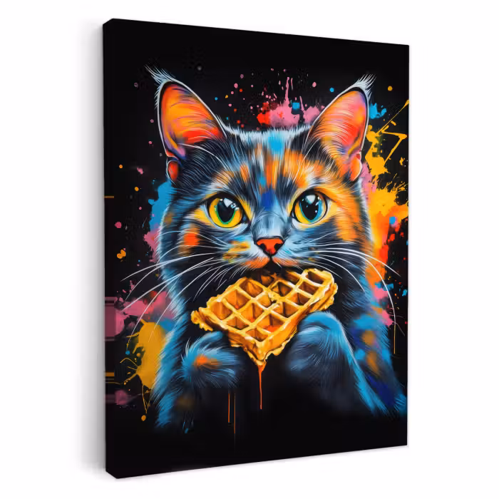 Tableau sur toile - Chat - Graffiti - Coloré - Gaufre - Alimentaire