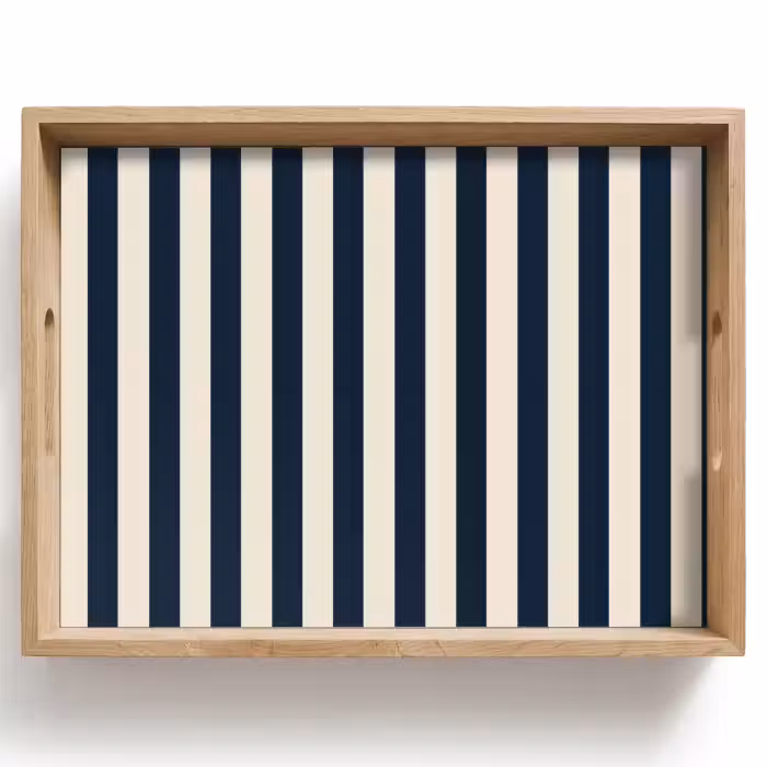 Plateau - Rayures verticales - Bleu - Crème